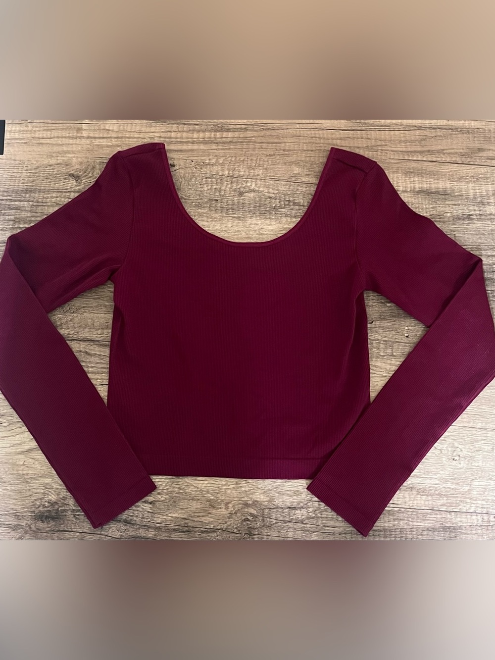 wild fable Scoop Neck Ribbed Long-Sleeve Cropped Top - Wine